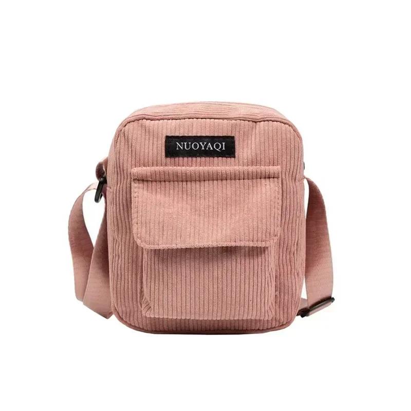 Casual Zipper Corduroy Crossbody Bag Cute Shopping Bags Women Single Shoulder Bag Phone Pouch Striped Cloth Fabric Handbags