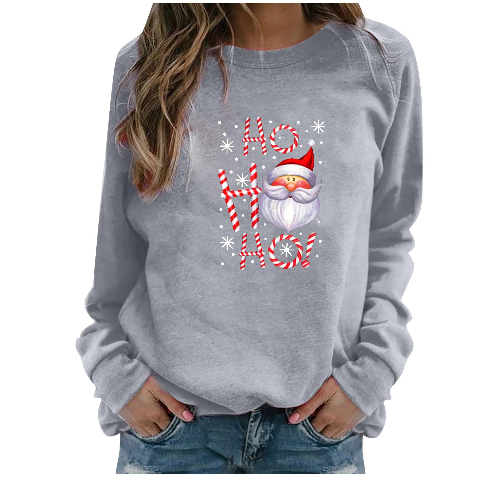 

Модный женский свободный свитер с длинным рукавом с рождественским принтом и флисовым верхом S белый