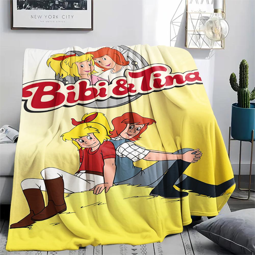 1PC Bibi and Tina Print Flannel Blanket, High Quality All Seasons, Home Decor, Warmth and Comfort, Perfect for Christmas Gifts