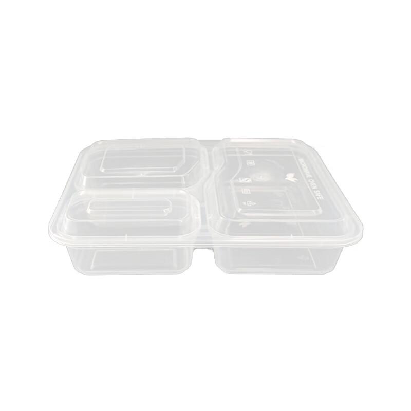 Disposable 3-Compartment Clear Meal Boxes with High Lids