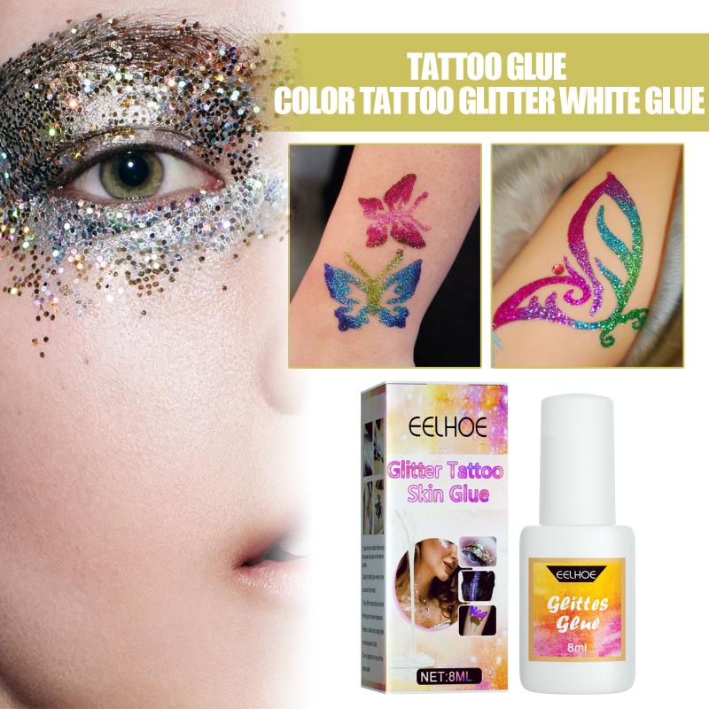 EELHOE 8ML Face Glitter Tattoo Skin Glue Body Glitter Gel Set Temporary Adhesive DIY for Cosplay Party