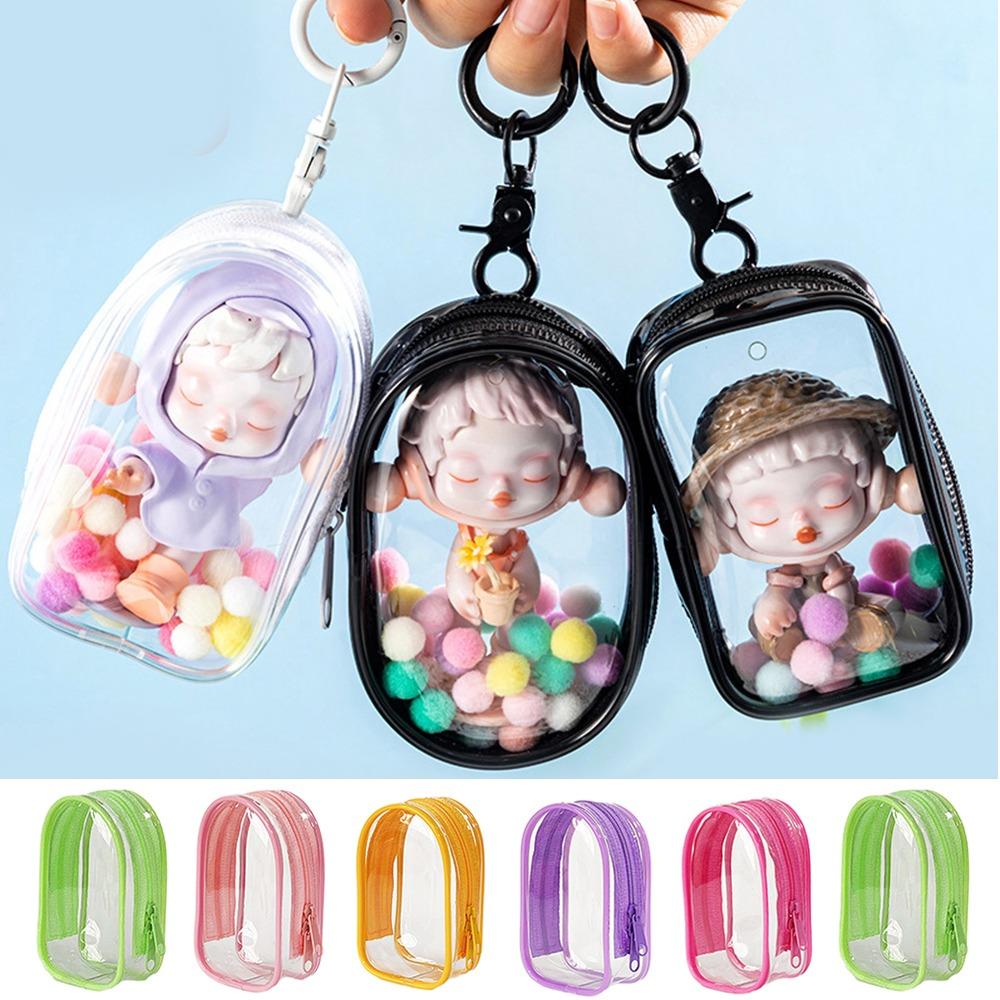

PVC Dolls Transparent Display Box Colorful Clear Outdoor Bag Mini Storage Supplies Dark Pink Style A