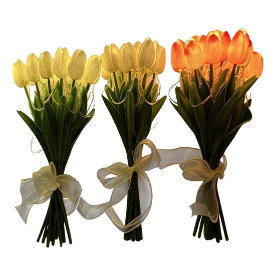 10/15Pcs Tulip Flower Night Light with Bendable Stems LED Bouquet for Home Decor Warm Glow Bedside Lamp for Bedroom Wedding Romantic Gift for