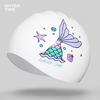 WATERTIME Silicone Swimming Cap, Large Size for Long Hair, Dreamy Mermaid Design, White