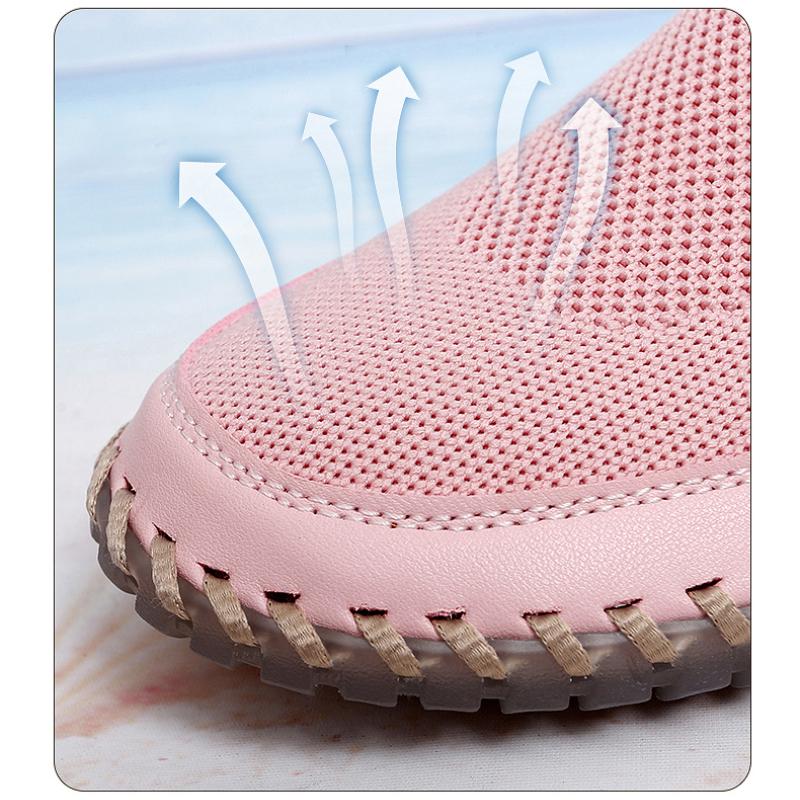 Women's Handmade Mesh Sneakers Slip On Loafers Breathable Casual Shoes Flats Summer