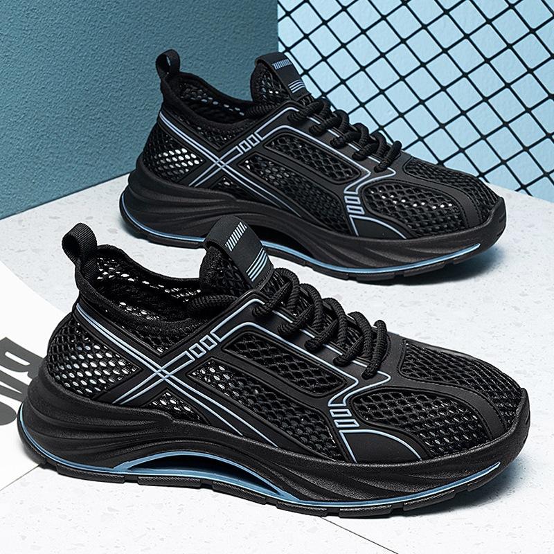 Men's Shoes Hollow Breathable Mesh Shoes Outdoor Casual Sports Shoes Men's Summer Height-increasing Thick-soled Trendy Shoes