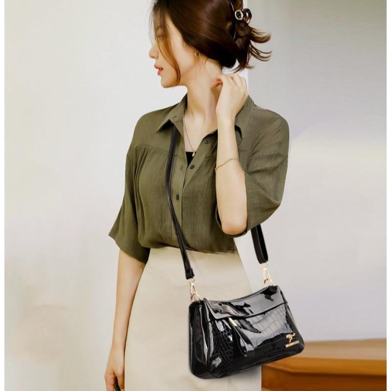 3 Layers Women Handbag Purses Luxury Designer Patent Leather Shoulder Messenger Bags for Female Vintage Crocodile Summer Sac
