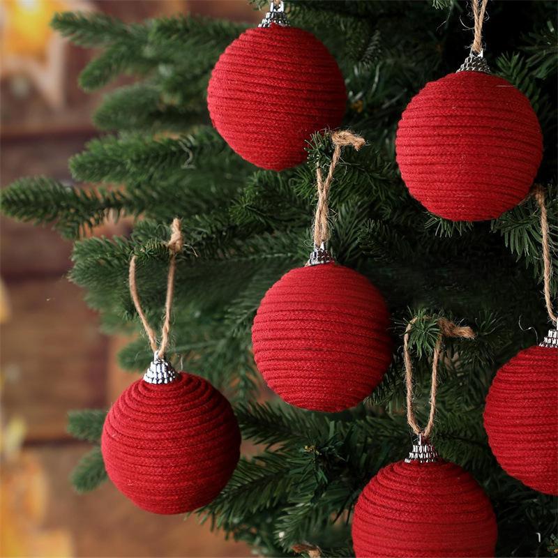 9PC/Set Foam Window Decoration Linen Rope Xmas Tree Christmas Ball Ornaments Home Decor Hanging Decorations Farmhouse