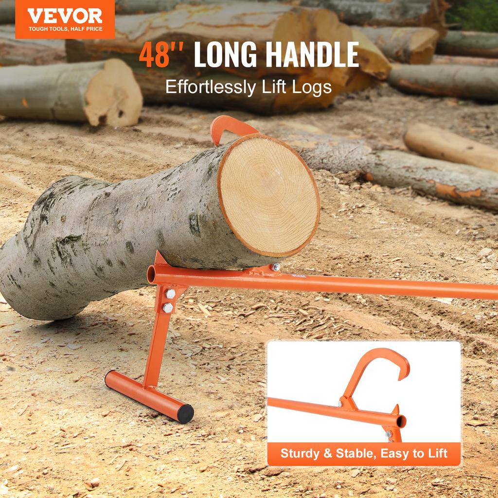VEVOR Timberjack, 48 In, Heavy Duty Log Lifter with Metal Handle, Log Roller with Adjustable Cant Hook