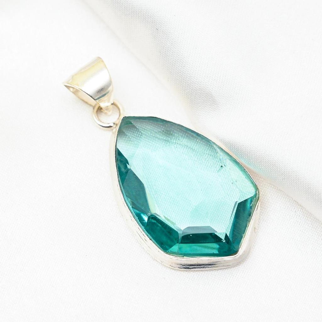 Wisiorek z apatytu akwamarynowego, wisiorek ze srebra próby 925, ręcznie robiona biżuteria z kamieni szlachetnych, prezent dla żony, nowy wisiorek