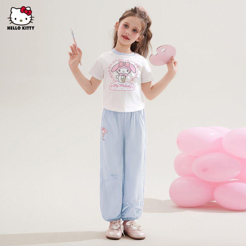 Hello Kitty Girls' Summer Outfit 2025 New Stylish Fashionable Children's Short-Sleeve T-Shirt for Older Girls with Mosquito-Repellent Pants