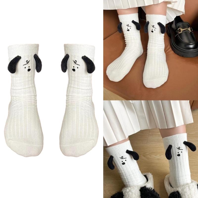 Womens Crew Socks ,LightWeight Thin Casual Calf Socks Cute Dog Ear Animal Socks Cotton Soft Stockings