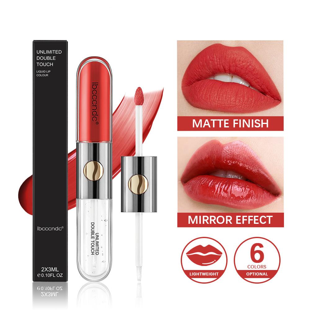 Doppelseitiger Lip Glaze Matte Lipgloss, wasserfester, nicht verschmierender und Make-up-freier Lippenstift. Doppelseitiger Lipgloss