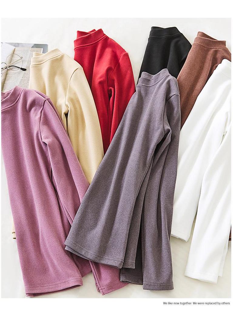 Women's Black Slim Fit Long Sleeve Thermal Top - Plush, Thickened for Warmth, Autumn/Winter 2025.