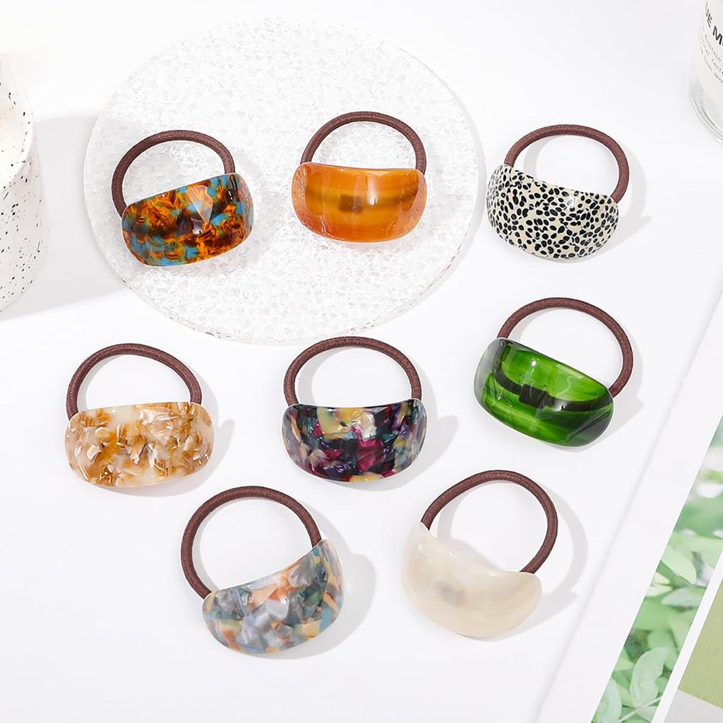 Acrylic Cuff Hair Ties Elastics Ponytail Holder Hair Bands Ropes French Hair Cuff Wrap Hair Rubber Accessories for Women Girls 5pcs Oval