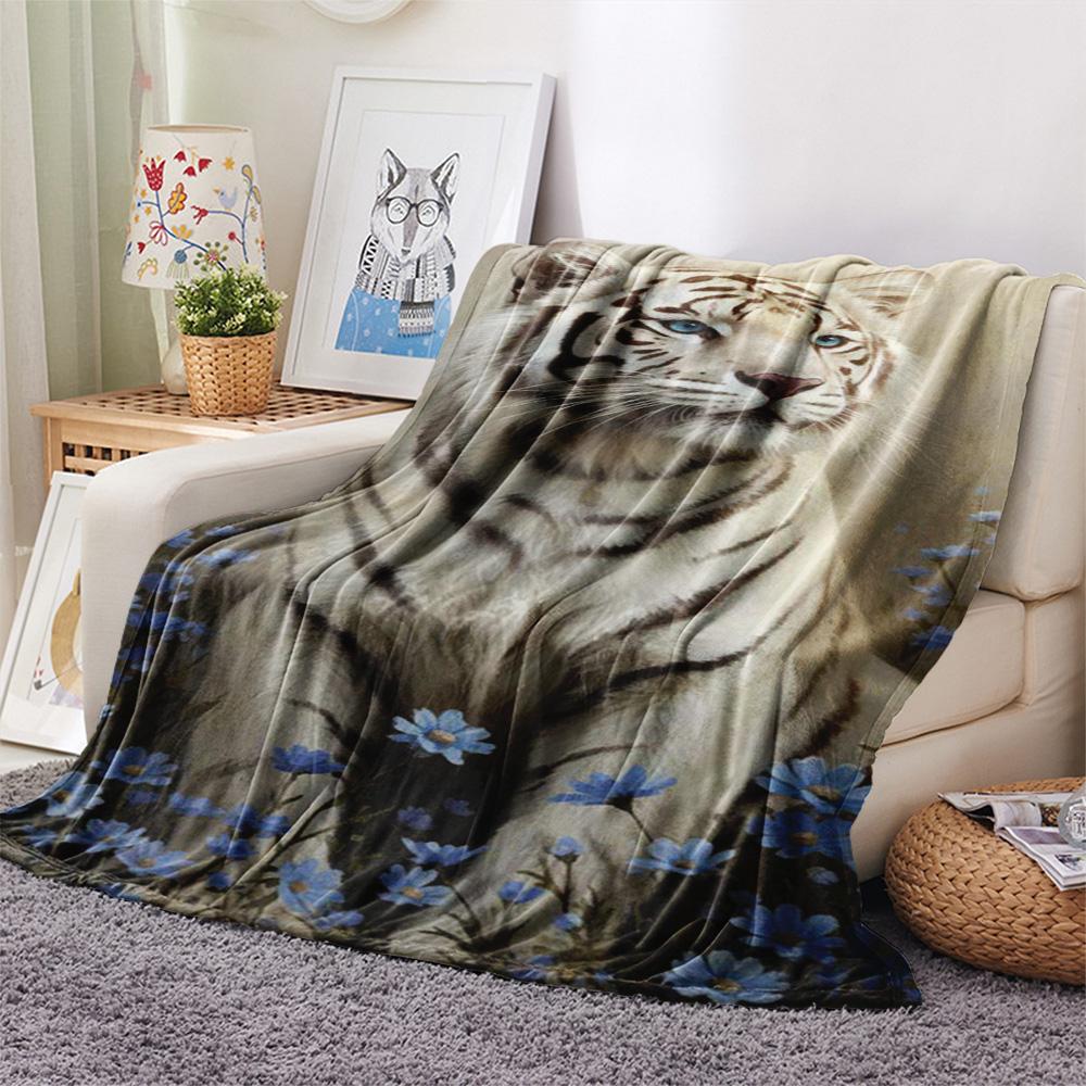 1PC Flowers and animals Print FlAannel Blanket, High quality Comfortable for All Seasons, Home Decor, Warmth and Comfort