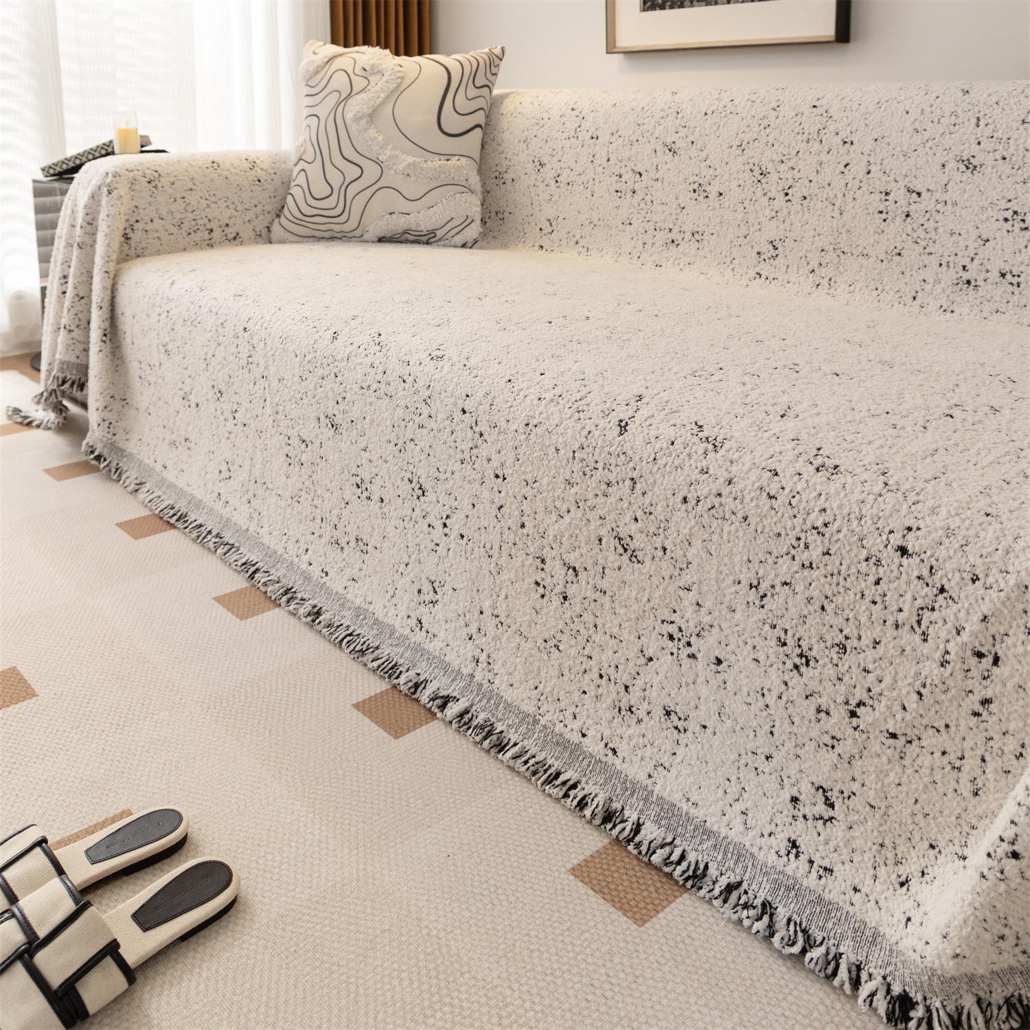 

Пушистое кремовое полотенце для дивана с кисточками, тяжелое теплое одеяло, чехол для дивана на все времена, универсальное многоразовое использование 180x90cm чёрный