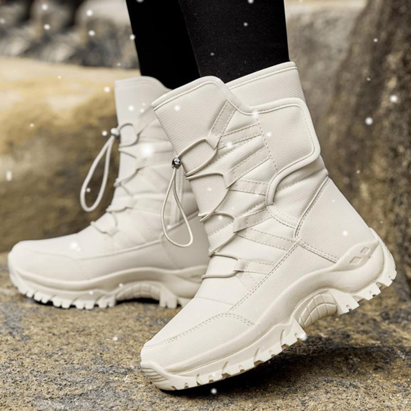 36-42 Stivali da Neve Invernali da Donna Scarpe di Cotone Scarpe Calde Ispessite Stivali di Cotone Antifreddo Scarpe da Trekking Bianche