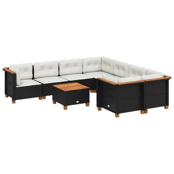 VidaXL Salon de jardin 9 pcs avec coussins noir résine tressée 3261773