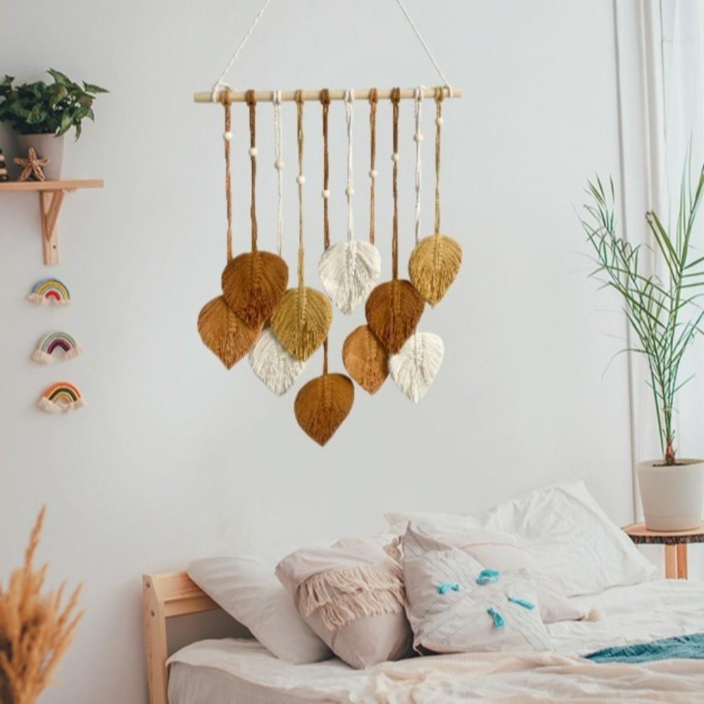 Cotton Wall Art Leaf Tapestry Macrame Wall Hanging Pendant Craft Boho Wall Decor Bedroom