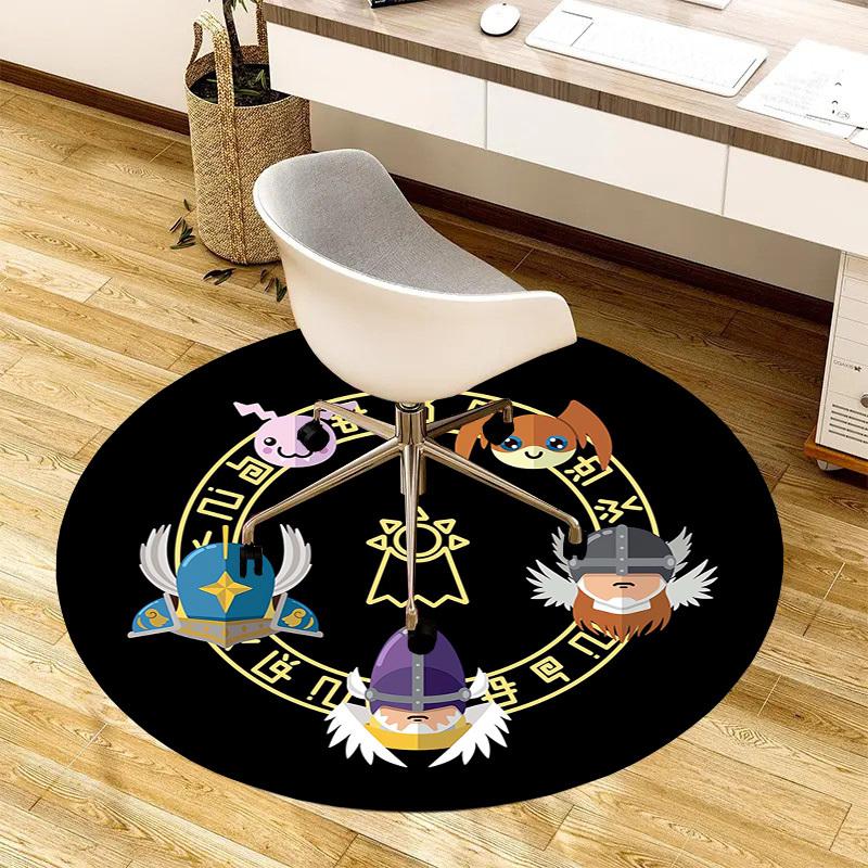 1pc Knightly Emblem with Cute Creatures Round Carpet, Made of Polyester,Perfect for Decorating Office Chairs, Living Rooms Fplt569