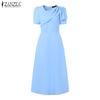 ZANZEA Women Summer V-Neck Casual Short Sleeve Long Dress