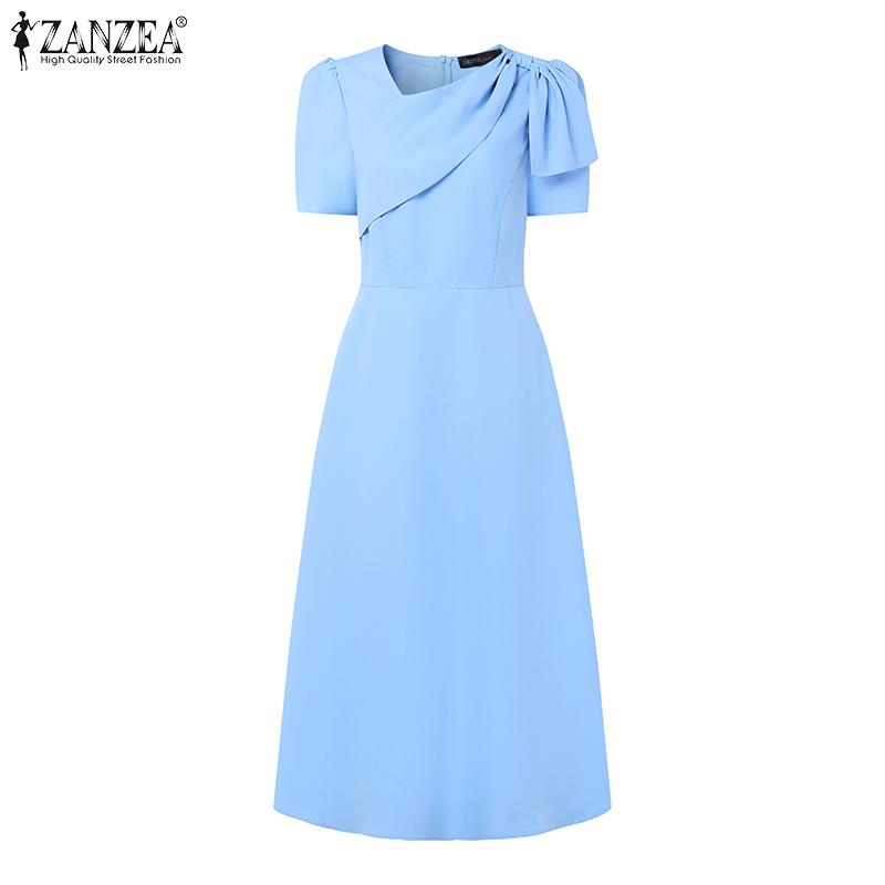 ZANZEA Women Summer V-Neck Casual Short Sleeve Long Dress