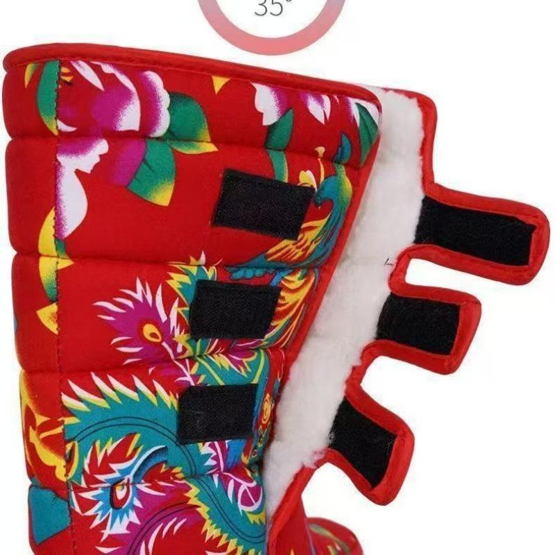 Winter Snow Boots Big Flower Women's Tall Tube Waterproof and Non-slip Outdoor Skiing Thickened Warm Cotton Shoes