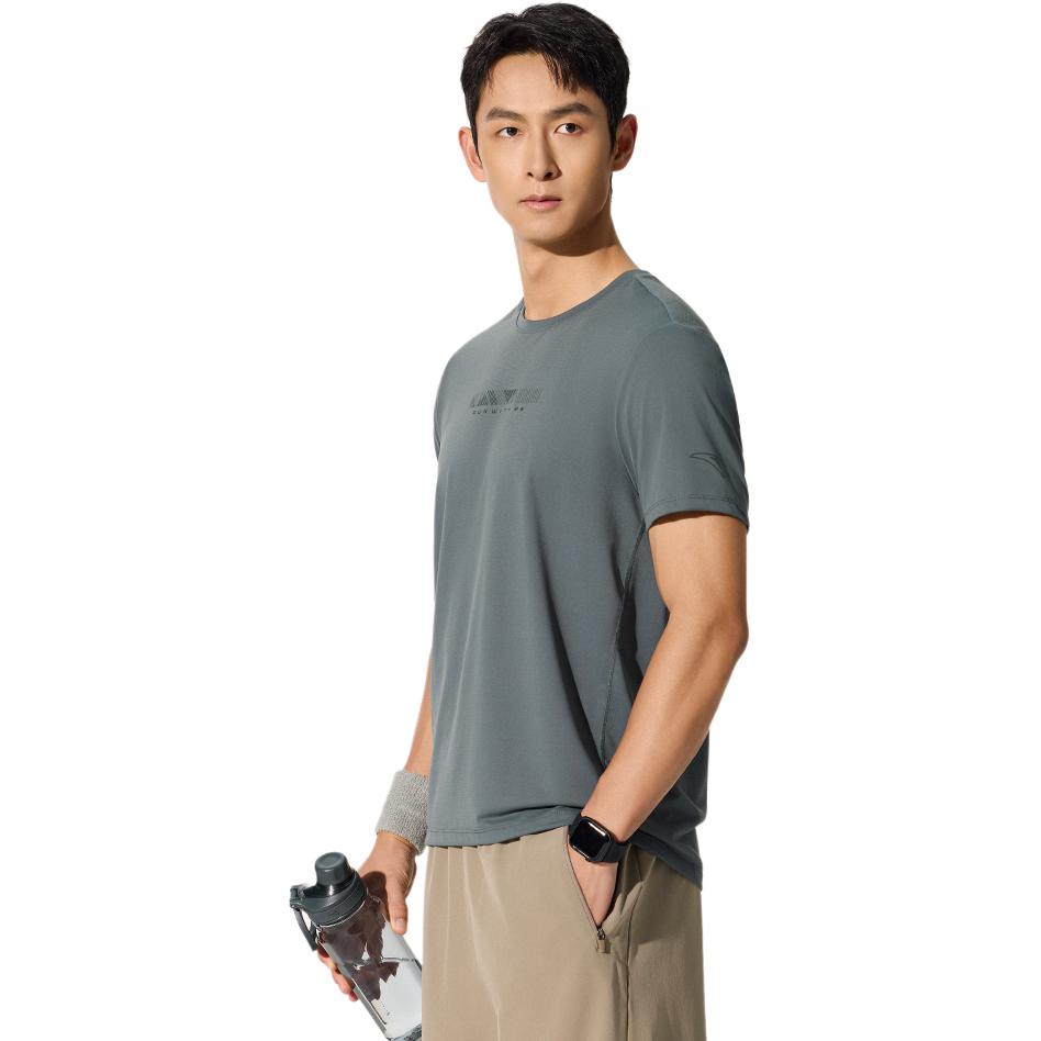 Anta Comfortable Simple Quick-Dry Sports Crew Neck Pullover Short Sleeve T-Shirt Men Tops Journey-Green 152525111-5