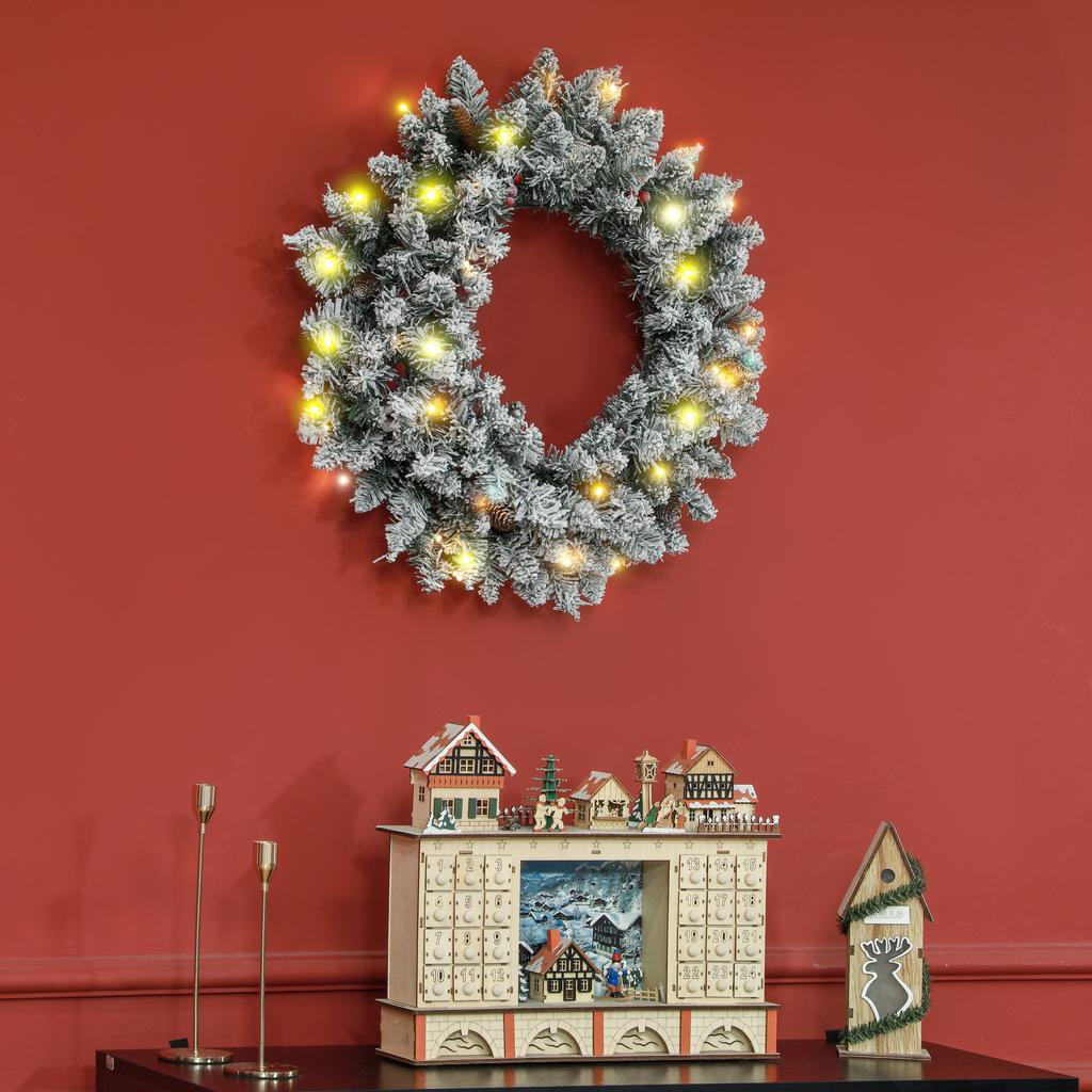 Artificial Christmas Door Wreath 60 CM with Pine Cones and Berry Clusters, LED Lights and Timer, Green