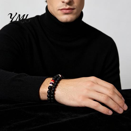 Simple Men Wrist Decor Natural Obsidian Stone Bracelet for Men, 8mm Rock Beaded Casual Daily Wear Jewelry Stretch Bracelet, Stackable Elastic