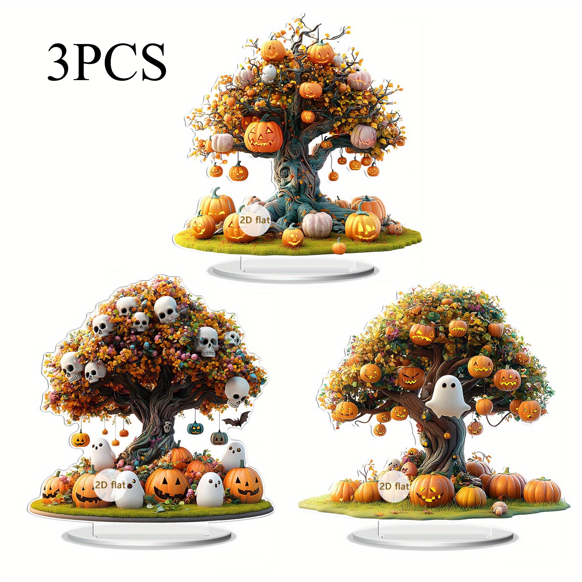 

2D Flat Halloween Skull Pumpkin Decoration 3-piece Set,floral Design with Red Roses and Candles Indoor and Outdoor Tabletop Decoration,, Office, Party 20CM