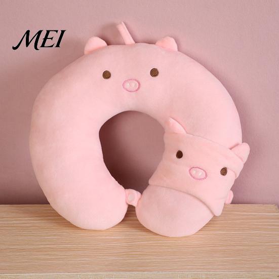 Neck Support Travel Pillow 1 Set U-Shaped with Eye Mask, Pillow, Cute Animal Comfort Design, for Road Trip Flight Pain Relief Portable