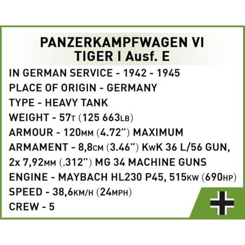 COBI Historical Collection WWII Panzerkampfwagen VI Tiger I Ausf E Executive Edition