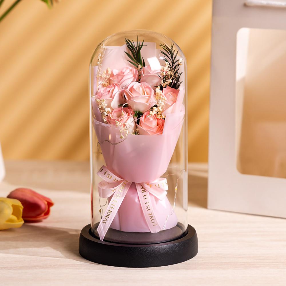 Eternal Rose LED Light Acrylic Cover Flower Valentines Day Gift Wedding Party Decor Artificial Rose Flowers Light Christmas Part