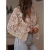 Women Casual Hollow Out Lace Long Sleeve Blouse