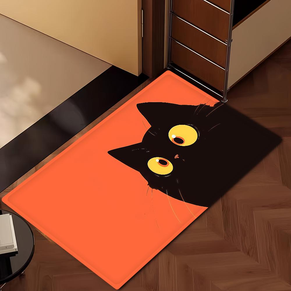 Kawaii Cute Black Cat Door Mat Bath Microfiber Decorative Versatile Flannel Floor Mat Quick Dry Absorbent Non-slip Sole