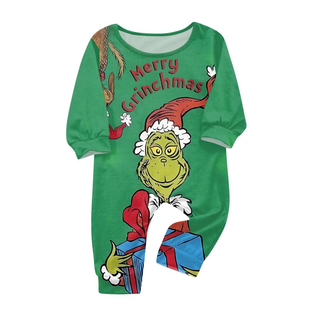Christmas Family Matching Pajama Set with Festive Print, Long Sleeve and Long Pants for Parents and Kids