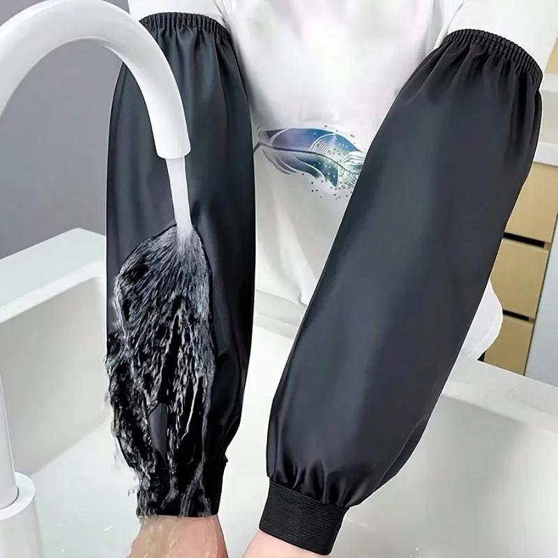 Heavy-Duty Black Faux Leather Arm Sleeves - Waterproof & Oil-Resistant for Kitchen, Occupational Work & Industrial Use
