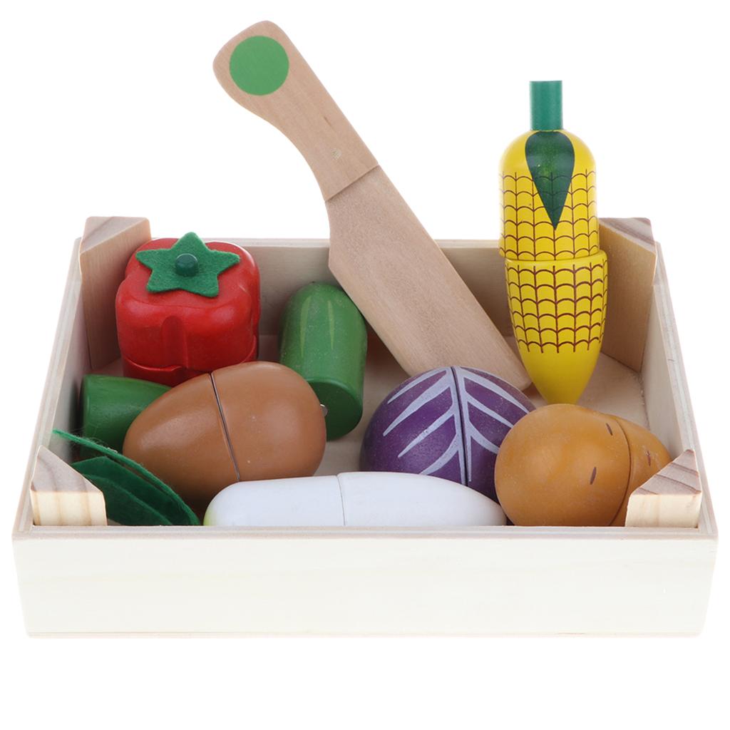Magnetic Cutting Fruits Vegetables Kitchen Food Toy Wooden Playset Gift