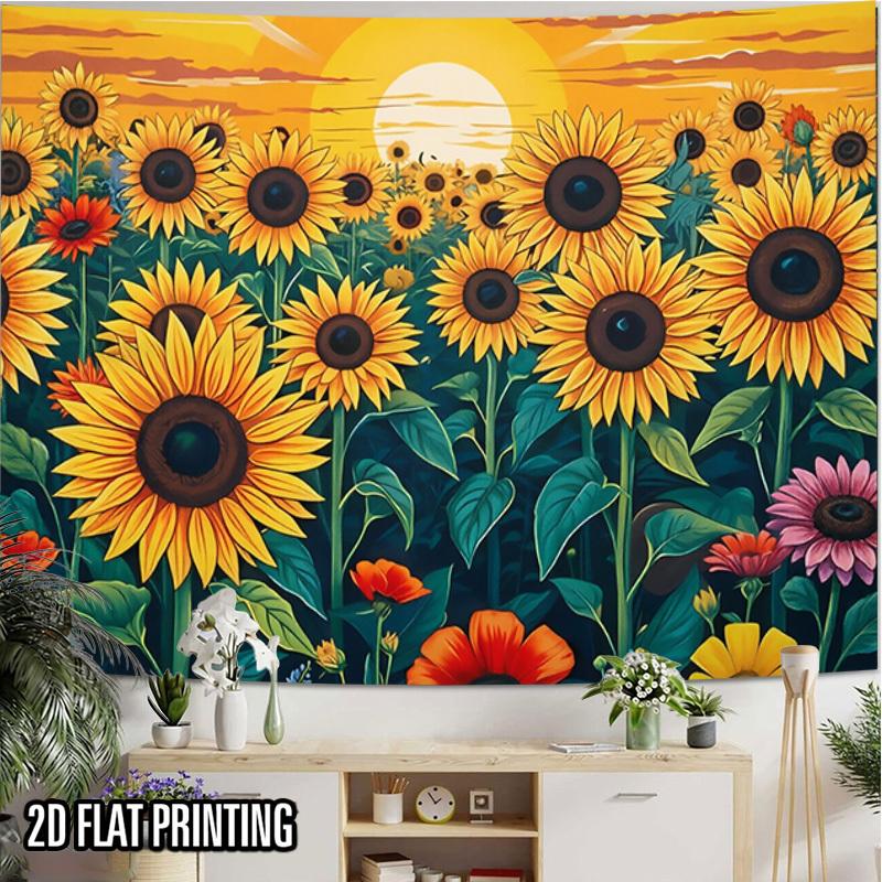 2D Flat, 1pc Horizontal Sunflower Tapestry Wall Hanging - 2D Flat Print Suitable for Parties, Photo Booth Backdrop, Warm Cozy Home Decor with Sunflowe