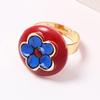 Vintage Elegant Geometric Round Enamel Flower Heart Opening Ring for Women Creative Design Rural Ethnic Style Jewelry New Gift