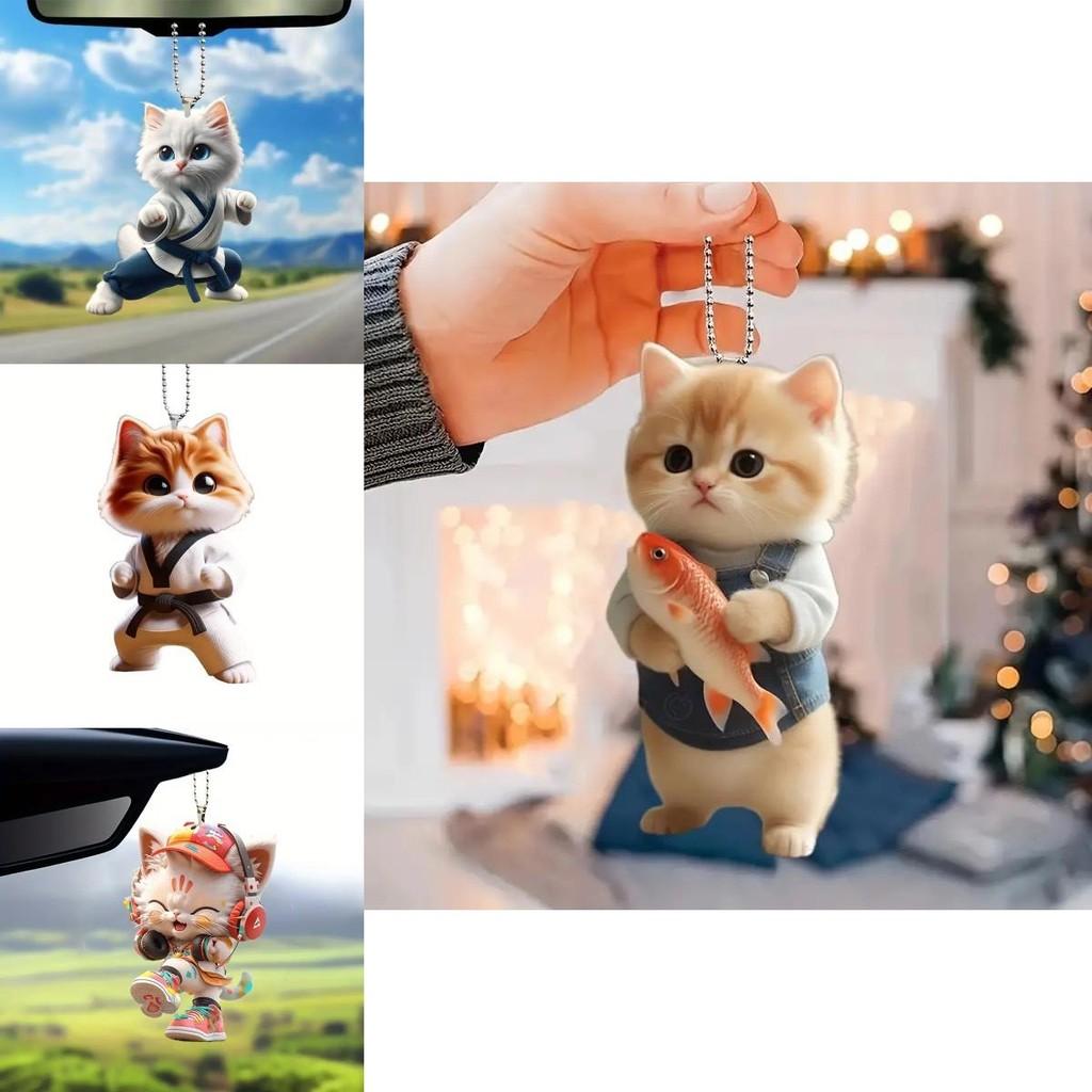 Cat Car Acrylic Keychain Ornament With Simple Design For Vehicle Interior