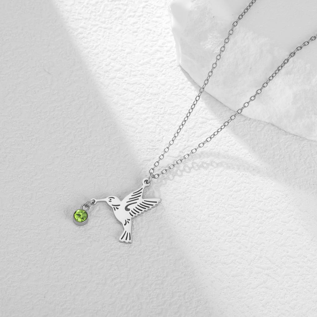 Tiny Birthstone Hummingbird Necklace Birthstone Bird Necklace Stainless Steel Necklace Hummingbird Necklace Bird Jewelry