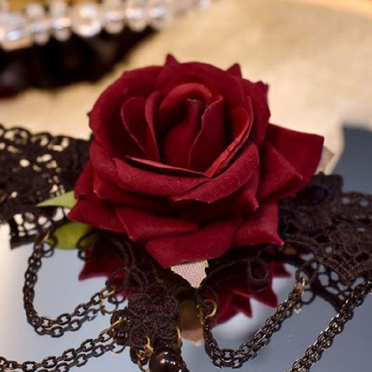Fingerless Rose Flower Gloves Gothic Chain Wrist Guard Cuff Sleeves Halloween DressUp Wristband