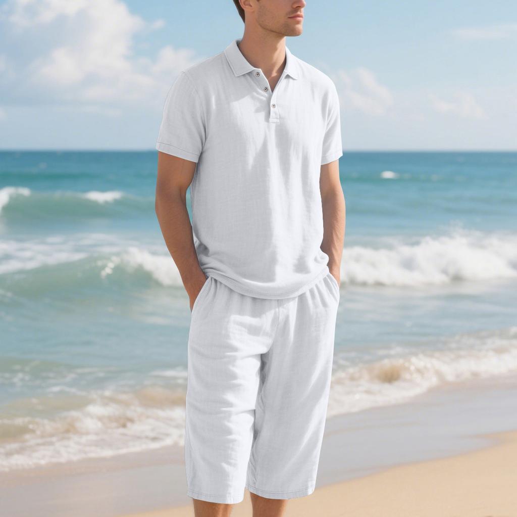 Men's Daily Casual Linen 2 Piece Outfit Lapel Long Sleeve Shirt & Long Pants Breathable Comfortable All-Match Wear Set