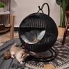 Cozy Rattan Cat Hanging Basket - Washable, Semi-Enclosed, All-Season Cat Bed for Winter Warmth