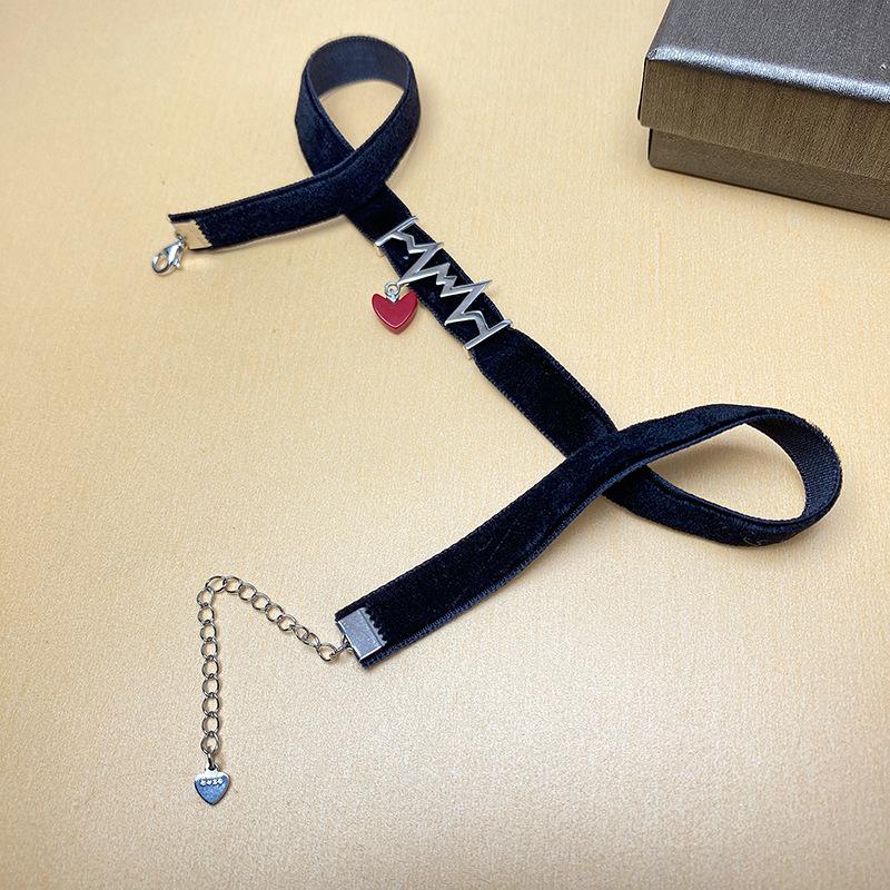 S925 Silver EKG Red Heart Choker Necklace - Black Rope Jewelry for Christmas & Valentine's Day Gift