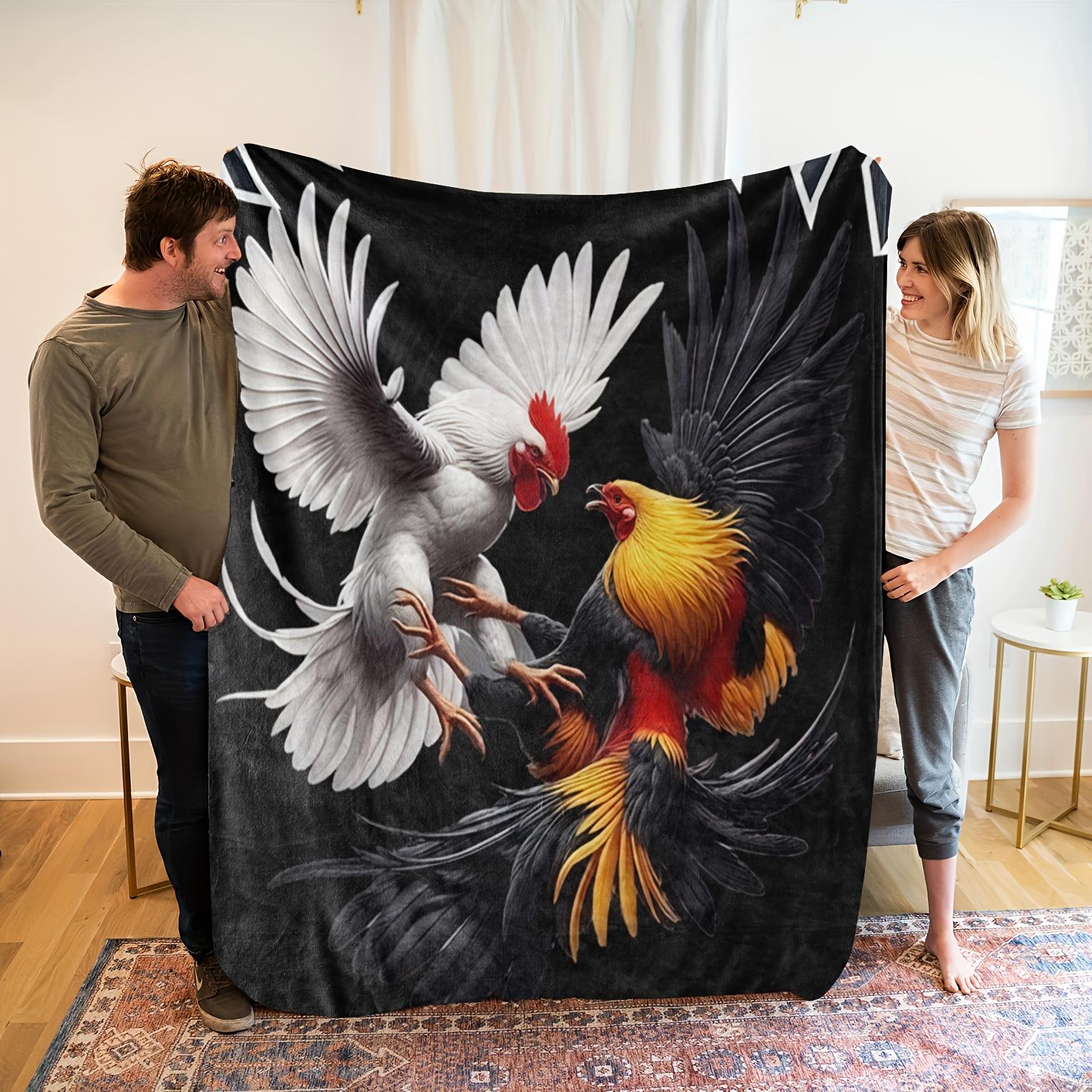 

Design pattern of the roosters fight Flannel printed blanket suitable for all seasons for living room office sofa and travel 75x100cm