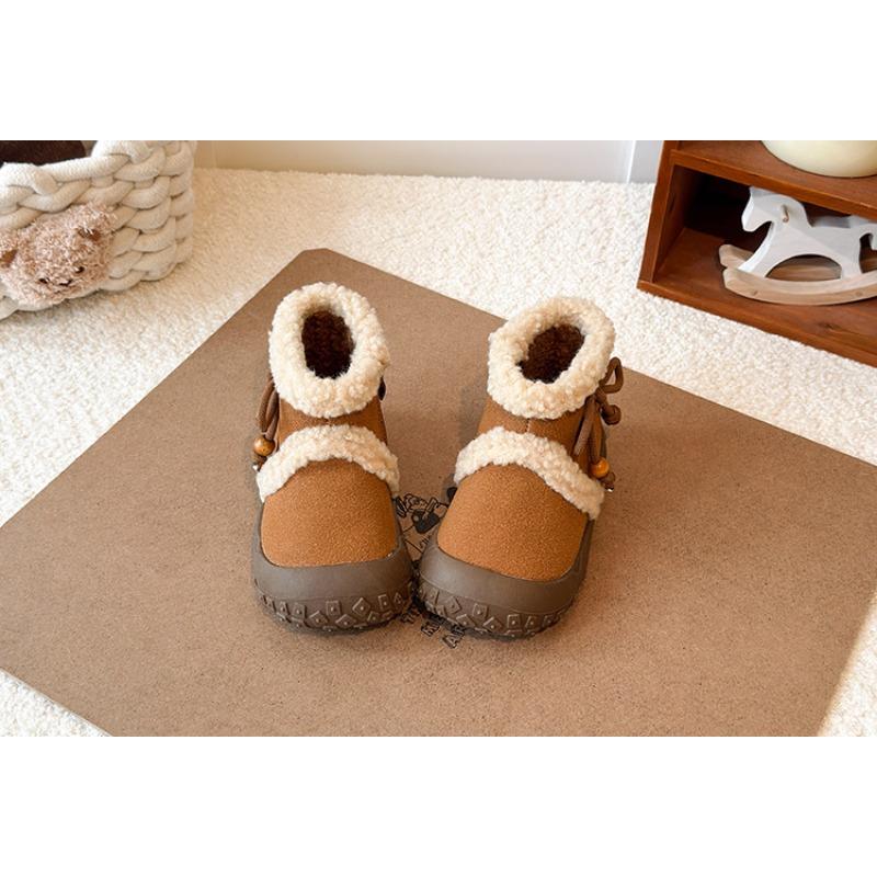 Girls' Fashion Fleece-Lined Boots | Children's Thickened Round-Toe Winter Shoes, Toddler Ankle Boots Elegant Girls Shoes